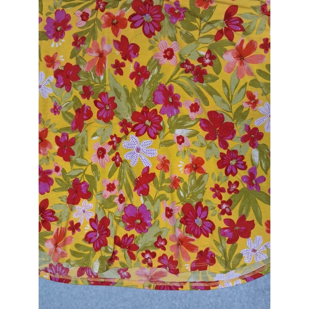 Dear Scarlett 3/4 Roll Tab Sleeve Popover tunic Blouse Large Yellow Floral Boho - Picture 6 of 12